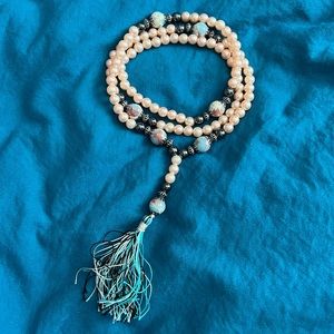2/$30 - Pearls, Black Hematite, Agalmatolite Mala Necklace
